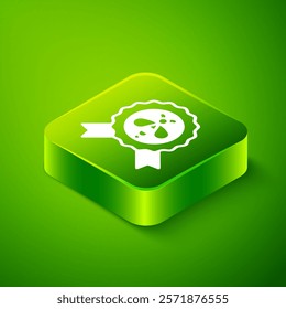 Isometric Best bee icon isolated on green background. Sweet natural food. Honeybee or apis with wings symbol. Flying insect. Green square button. Vector