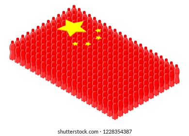 Isometric beverage plastic bottle in row, China national flag shape concept design illustration isolated on white background, Editable stroke