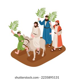 Isometric bible narratives composition with ancient christian characters in mythical scene vector illustration