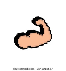 Icono de bíceps isométrico 8 bits, icono de símbolo de deporte de arte de píxeles para el logotipo del juego.