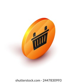 Isometric Bicycle basket icon isolated on white background. Orange circle button. Vector