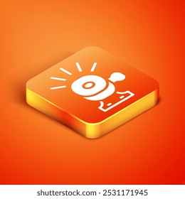 Isometric Bicycle bell icon isolated on orange background.  Vector