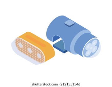 Isometrische Fahrradkomposition mit isoliertem Bild des Bausatzes für Fahrradlampen Vektorgrafik