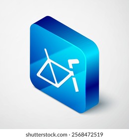 Isometric Bicycle frame icon isolated on grey background. Blue square button. Vector