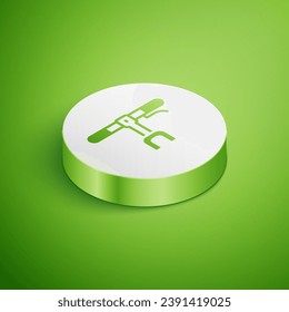 Isometric Bicycle handlebar icon isolated on green background. White circle button. Vector