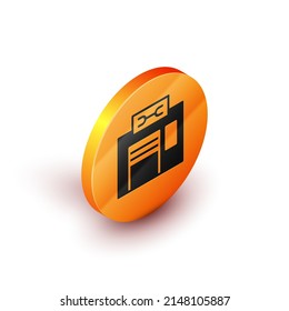 Isometric Bicycle repair service icon isolated on white background. Orange circle button. Vector