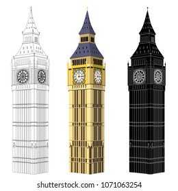 Isometric Big Ben, Elizabeth Tower, vector with customisable colors