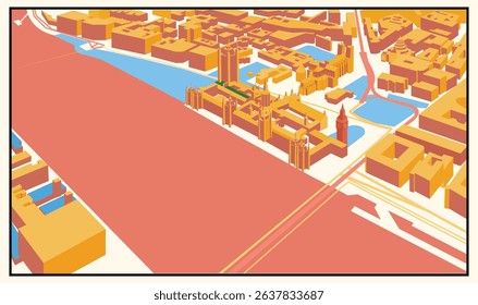 Isometric Big Ben London, England Location Map Vector: A styled map graphic showing location area,  for travel brochures poster or graphics.and design projects. 
