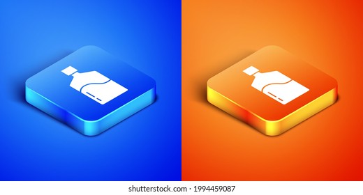 Isometric Big bottle with clean water icon isolated on blue and orange background. Plastic container for the cooler. Square button. Vector