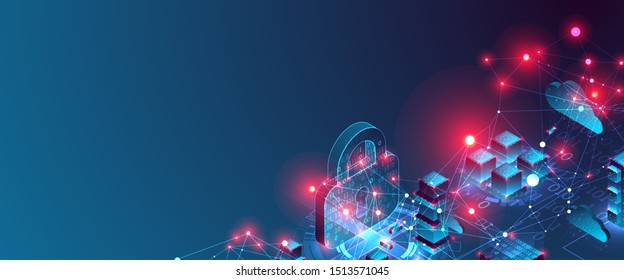 Isometric big data concept, database. Abstract technology background. Vector illustration