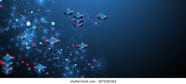 Isometric big data concept, database. Abstract technology background. Vector illustration