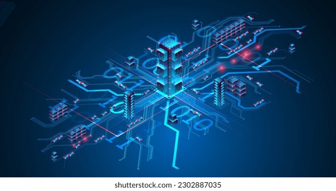 Isometric big data concept, database. Abstract technology background.