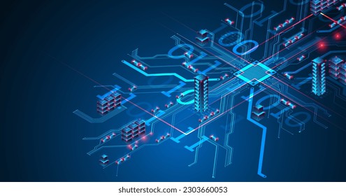 Isometric big data concept, database. Abstract technology background.