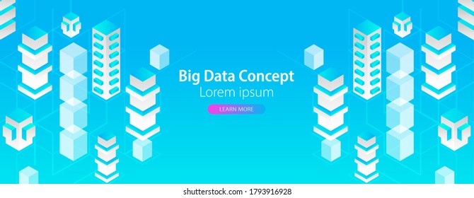 Isometric big data flow processing concept, cloud database. Abstract technology background.