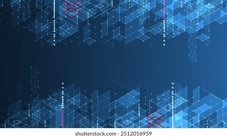 Isometric big data processing concept, cloud database. Abstract technology background. Vector illustration