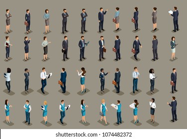 Isometric big set of business men, business women and bank managers of different races and nationalities. Development of international business, conferences.