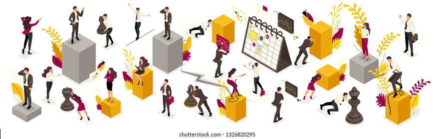 Isometric Big Set of business people in different work situations