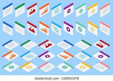Isometric big set of document flow management. Documents icon set for user interface and web sites.