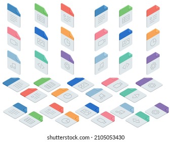 Isometric big set of document flow management. Documents icon set for user interface and web sites.