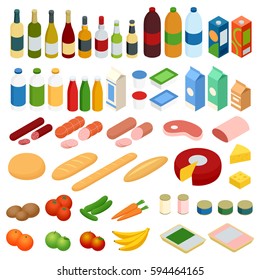 Isometric big set of foodstuff. Vector  food Icons set
