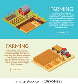 Isometric Big set infographics vector farm elements and ecology cartoon gardening background banners