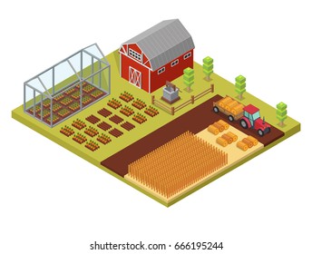 Isometric Big set infographics vector farm elements and ecology cartoon gardening background