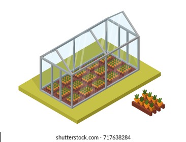 Isometric Big Set Vector Greenhouse Elements And Ecology Cartoon Gardening Background