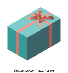 Isometric big wrapped gift box with ribbon bow 3d vector illustration