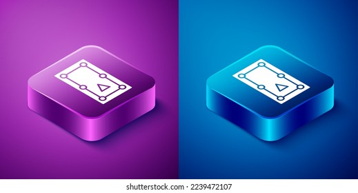 Isometric Billiard table icon isolated on blue and purple background. Pool table. Square button. Vector Illustration