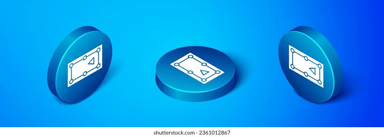 Isometric Billiard table icon isolated on blue background. Pool table. Blue circle button. Vector Illustration