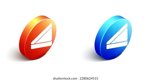 Isometric Billiard triangle icon isolated on white background. Orange and blue circle button. Vector