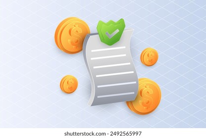 Isometric Bills online payment on white background. Online store mobile payment