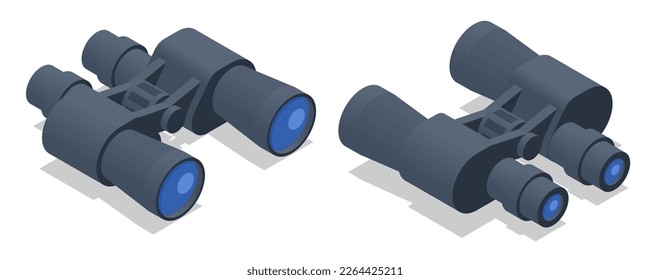 Isometric Binocular icon. Old binoculars set against a white background