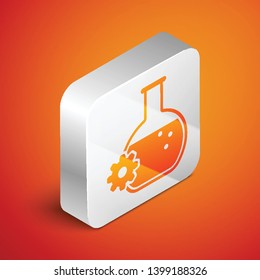 Isometric Bioengineering icon isolated on orange background. Element of genetics and bioengineering icon. Biology, molecule, chemical icon. Silver square button. Vector Illustration