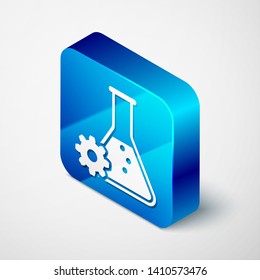 Isometric Bioengineering icon isolated on white background. Element of genetics and bioengineering icon. Biology, molecule, chemical icon. Blue square button. Vector Illustration