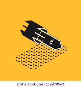 Isometric Biohazard rocket icon isolated on yellow background. Rocket bomb flies down.  Vector Illustration