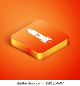 Isometric Biohazard rocket icon isolated on orange background. Rocket bomb flies down.  Vector Illustration