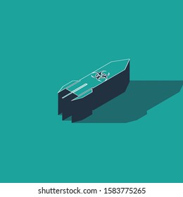 Isometric Biohazard rocket icon isolated on green background. Rocket bomb flies down.  Vector Illustration