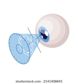 Isometric biometric identification iris retina recognition icon with human eye being scanned 3d vector illustration
