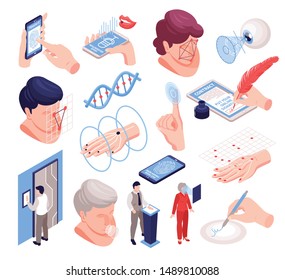 Isometric Biometric Identification Set With Isolated Images Of Human Body Parts Electronic Gadgets And Technology Icons Vector Illustration