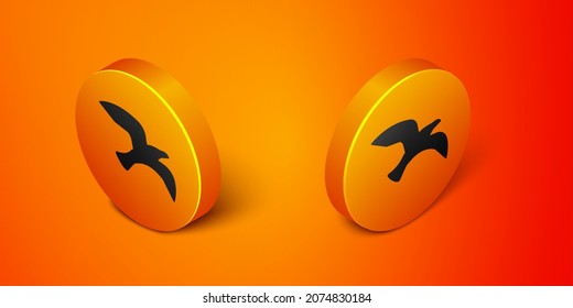 Isometric Bird seagull icon isolated on orange background. Orange circle button. Vector