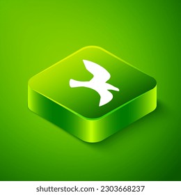 Isometric Bird seagull icon isolated on green background. Green square button. Vector
