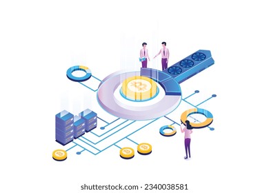 Isometric Bitcoin Analysis Landing Page