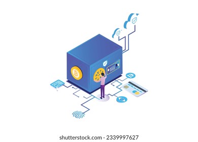 Isometric Bitcoin Cryptocurrency Safe Storage Landing