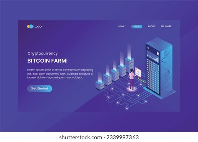 Isometric Bitcoin Farm Concept Langding