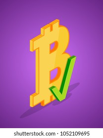 Isometric bitcoin icon. Bitcoin accepted here concept. EPS10 vector