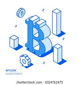 Isometric Bitcoin Investment And Growth Line Style Design Concept