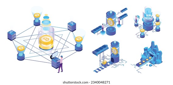 Isometric Bitcoin: Bitcoin Mining, Cloud Mining, Cryptocurrency  Investment, Bitcoin Mining