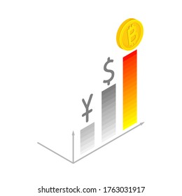 Isometric Bitcoin Profit Chart Displaying Value Increase Vector Illustration