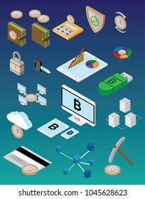 Isometric bitcoin set for design use.